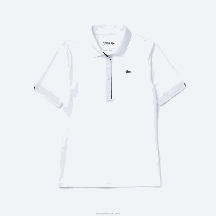 mujer Lacoste 6F242488 blanco azul marino 522 Polo de golf elástico deportivo transpirable