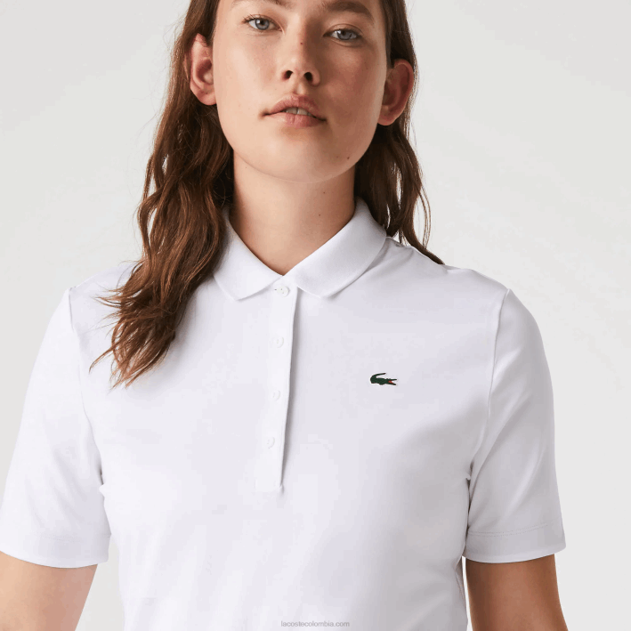 mujer Lacoste 6F242488 blanco azul marino 522 Polo de golf elástico deportivo transpirable