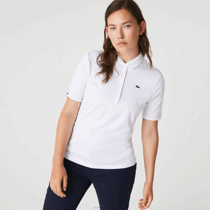 mujer Lacoste 6F242488 blanco azul marino 522 Polo de golf elástico deportivo transpirable