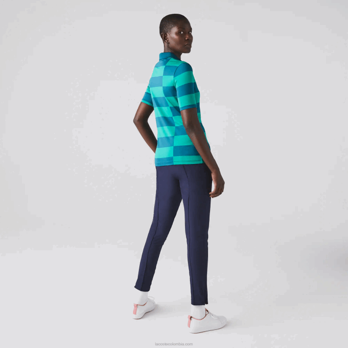 mujer Lacoste 6F242489 kxd verde jersey de golf de punto deportivo a rayas