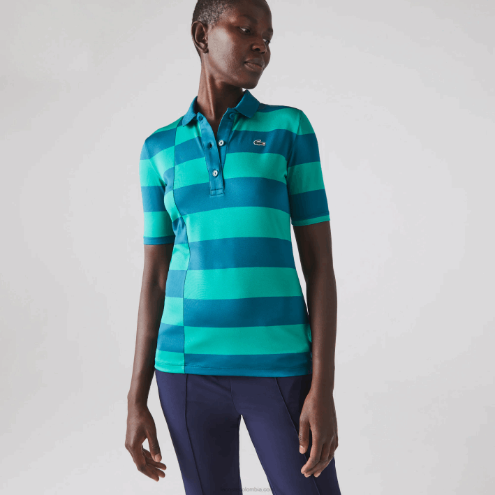 mujer Lacoste 6F242489 kxd verde jersey de golf de punto deportivo a rayas
