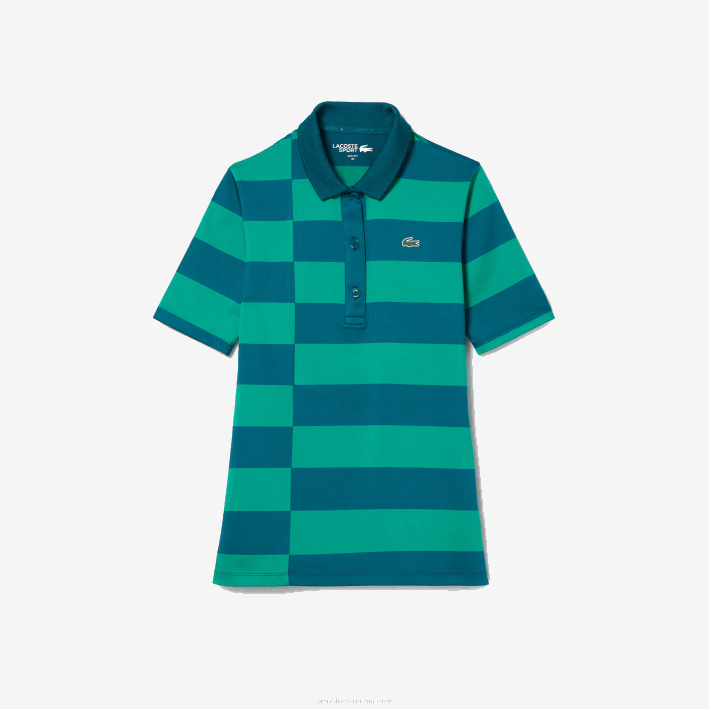 mujer Lacoste 6F242489 kxd verde jersey de golf de punto deportivo a rayas