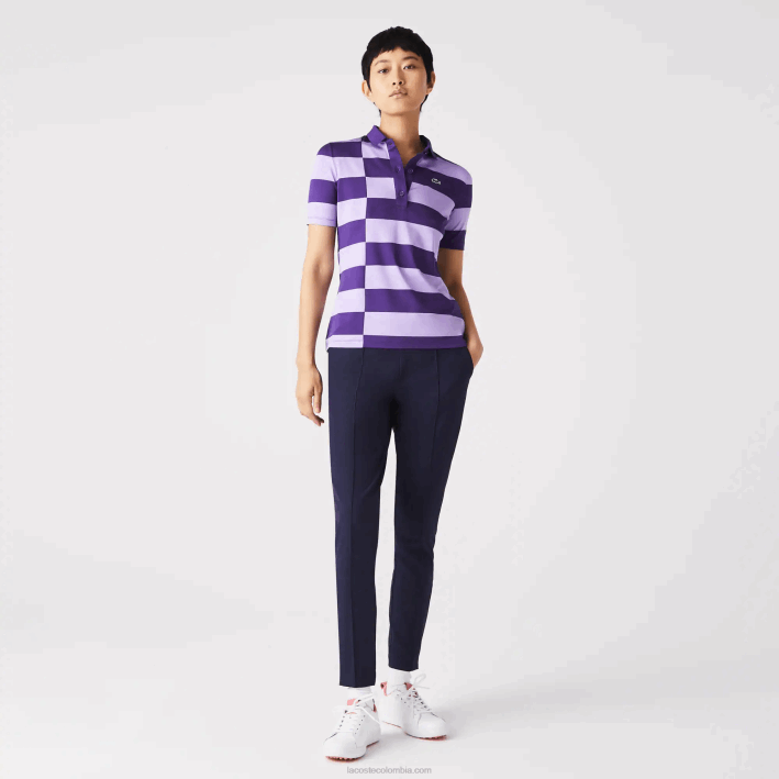 mujer Lacoste 6F242490 púrpura 5g jersey de golf de punto deportivo a rayas mujer Lacoste 6F242490 púrpura 5g jersey de golf de punto deportivo a rayas
