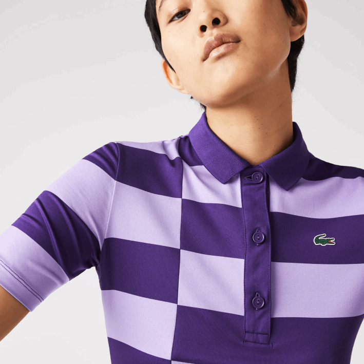 mujer Lacoste 6F242490 púrpura 5g jersey de golf de punto deportivo a rayas