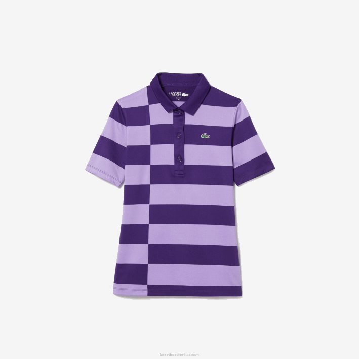 mujer Lacoste 6F242490 púrpura 5g jersey de golf de punto deportivo a rayas