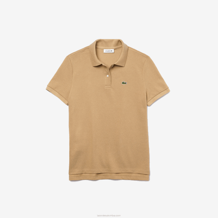 mujer Lacoste 6F242493 beige 02s Polo de petit piqué de algodón suave de corte regular