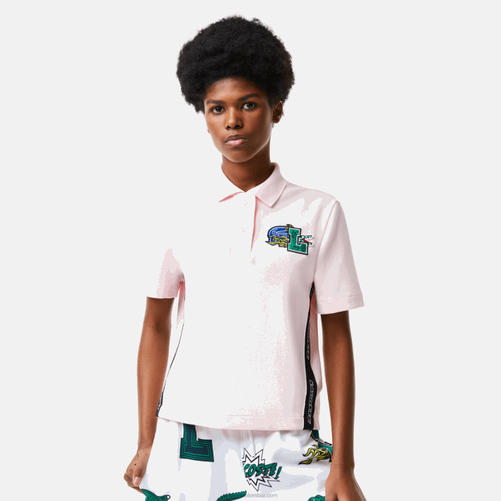 mujer Lacoste 6F242494 rosa claro t03 polo de corte regular con insignia de cómic mujer Lacoste 6F242494 rosa claro t03 polo de corte regular con insignia de cómic