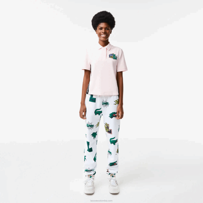 mujer Lacoste 6F242494 rosa claro t03 polo de corte regular con insignia de cómic