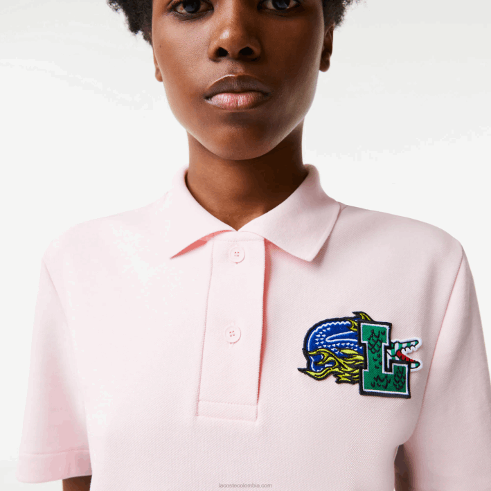 mujer Lacoste 6F242494 rosa claro t03 polo de corte regular con insignia de cómic