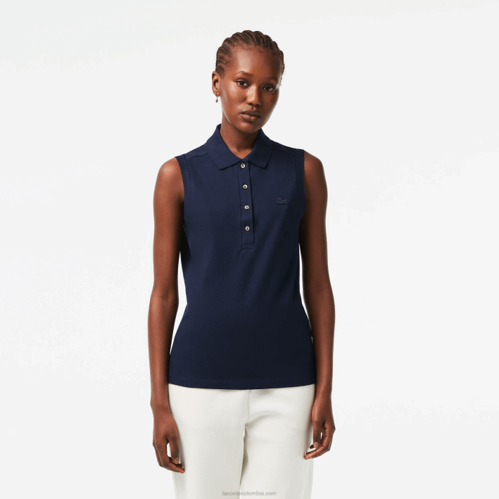 mujer Lacoste 6F242498 azul marino 166 polo slim fit sin mangas de piqué de algodón mujer Lacoste 6F242498 azul marino 166 polo slim fit sin mangas de piqué de algodón