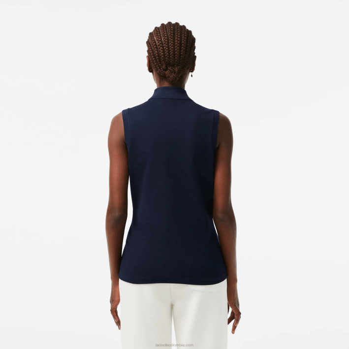 mujer Lacoste 6F242498 azul marino 166 polo slim fit sin mangas de piqué de algodón