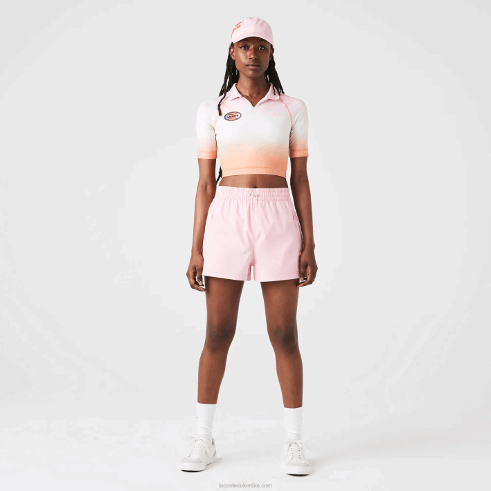 mujer Lacoste 6F242499 rosa blanco naranja dfk sport summer pack polo corto degradado y stretch