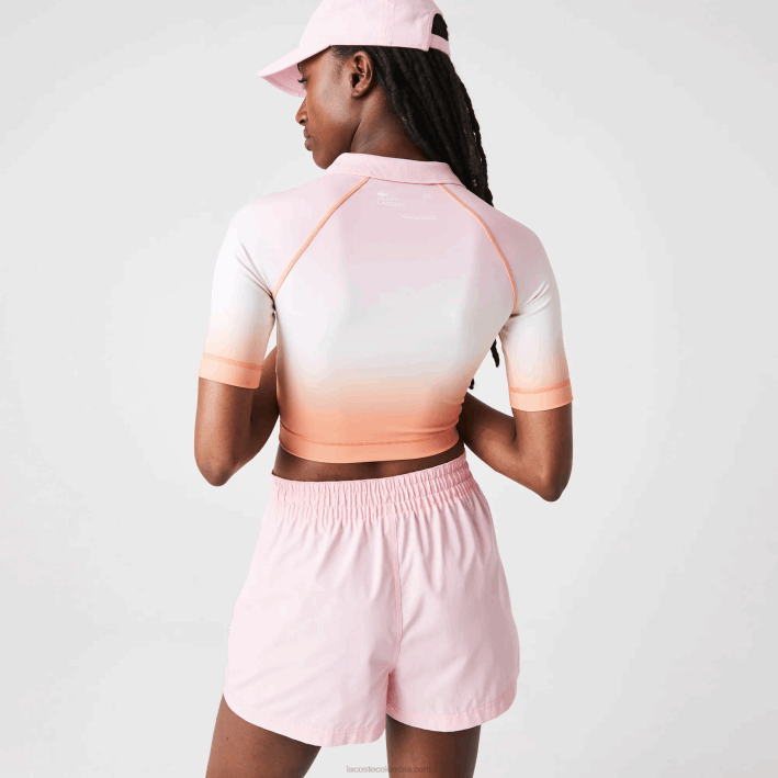 mujer Lacoste 6F242499 rosa blanco naranja dfk sport summer pack polo corto degradado y stretch