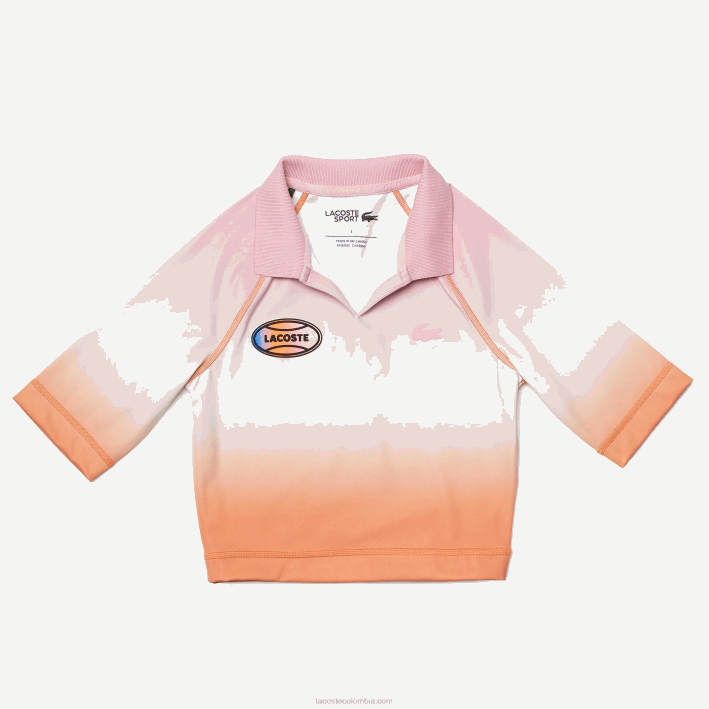 mujer Lacoste 6F242499 rosa blanco naranja dfk sport summer pack polo corto degradado y stretch