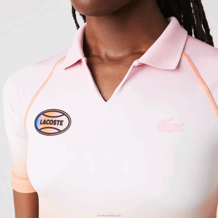 mujer Lacoste 6F242499 rosa blanco naranja dfk sport summer pack polo corto degradado y stretch