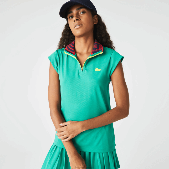 mujer Lacoste 6F242500 verde azul marino rojo sr9 polo deportivo de tenis con cremallera y cuello alto