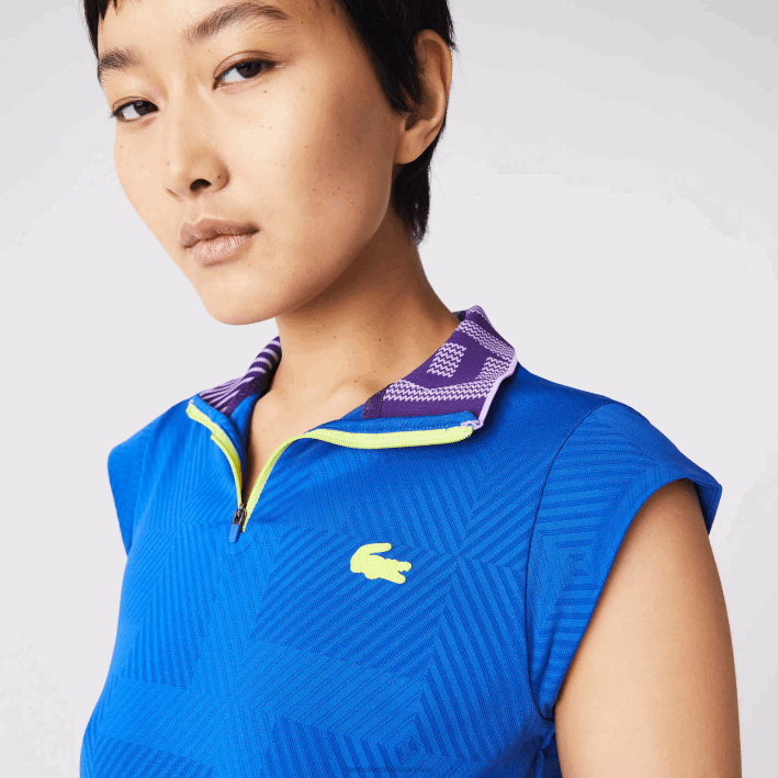 mujer Lacoste 6F242501 azul violeta amarillo 2g4 polo deportivo de tenis con cremallera y cuello alto mujer Lacoste 6F242501 azul violeta amarillo 2g4 polo deportivo de tenis con cremallera y cuello alto