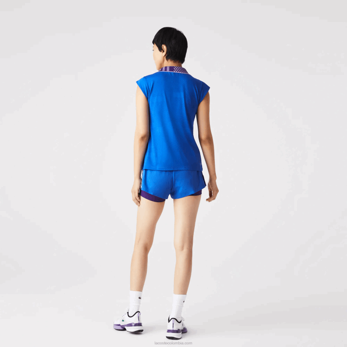mujer Lacoste 6F242501 azul violeta amarillo 2g4 polo deportivo de tenis con cremallera y cuello alto