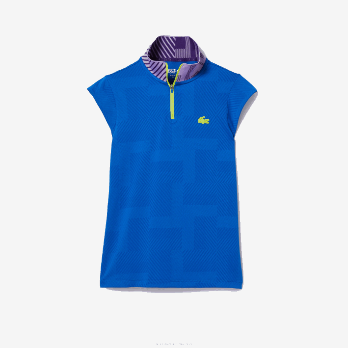 mujer Lacoste 6F242501 azul violeta amarillo 2g4 polo deportivo de tenis con cremallera y cuello alto