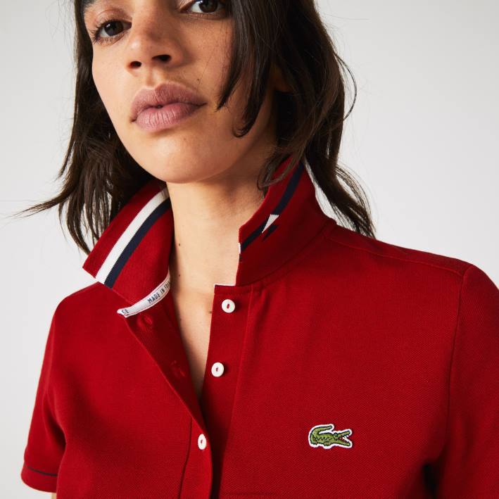 mujer Lacoste 6F242506 rojo blanco azul marino vlp Polo slim fit de piqué de algodón orgánico fabricado en Francia