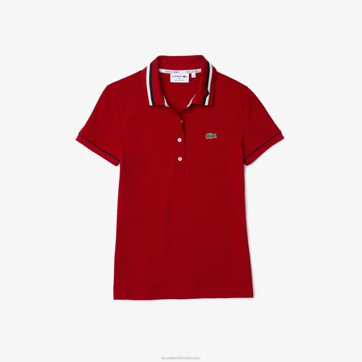mujer Lacoste 6F242506 rojo blanco azul marino vlp Polo slim fit de piqué de algodón orgánico fabricado en Francia