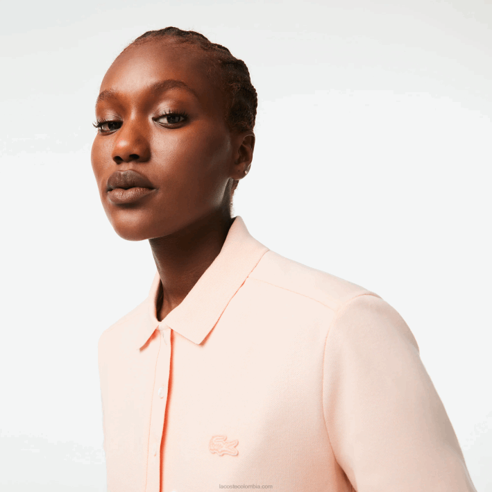 mujer Lacoste 6F242508 ady rosa claro polo slim fit de piqué de algodón elástico