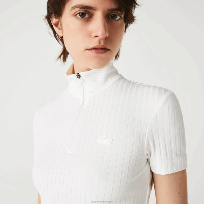 mujer Lacoste 6F242524 blanco 70v polo de canalé slim fit con cuello alto y cremallera mujer Lacoste 6F242524 blanco 70v polo de canalé slim fit con cuello alto y cremallera