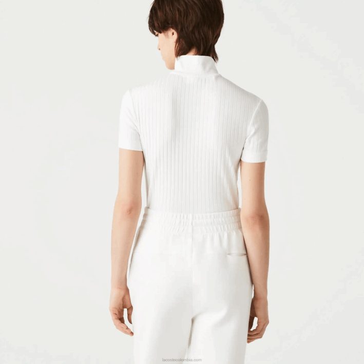 mujer Lacoste 6F242524 blanco 70v polo de canalé slim fit con cuello alto y cremallera