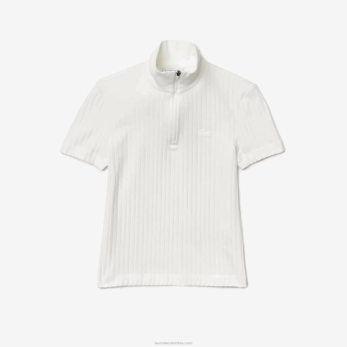mujer Lacoste 6F242524 blanco 70v polo de canalé slim fit con cuello alto y cremallera