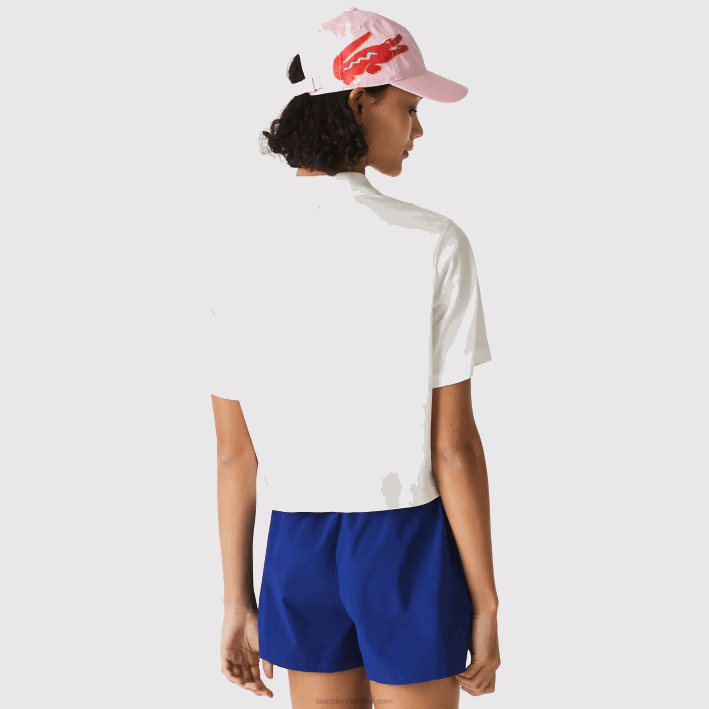 mujer Lacoste 6F242525 blanco 70v polo de corte holgado de algodón orgánico con estampado