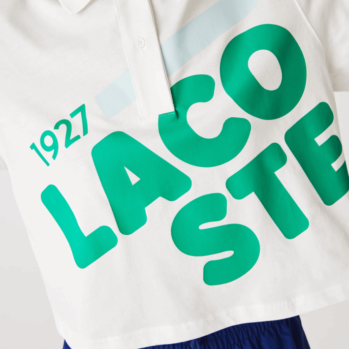 mujer Lacoste 6F242525 blanco 70v polo de corte holgado de algodón orgánico con estampado