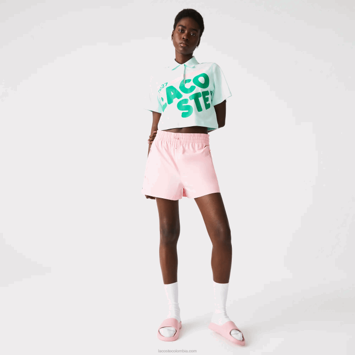 mujer Lacoste 6F242526 color turquesa polo de corte holgado de algodón orgánico con estampado mujer Lacoste 6F242526 color turquesa polo de corte holgado de algodón orgánico con estampado