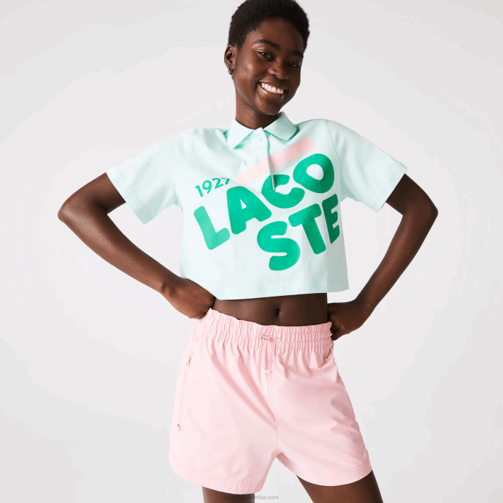 mujer Lacoste 6F242526 color turquesa polo de corte holgado de algodón orgánico con estampado