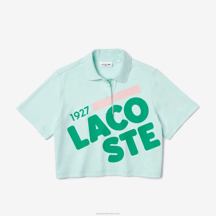 mujer Lacoste 6F242526 color turquesa polo de corte holgado de algodón orgánico con estampado