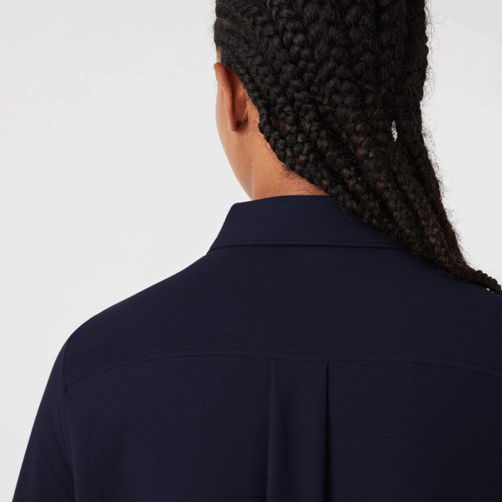 mujer Lacoste 6F242649 azul marino 166 camisa de piqué de algodón con cuello francés