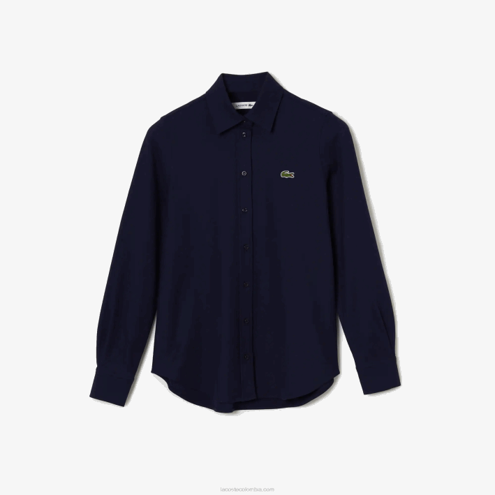mujer Lacoste 6F242649 azul marino 166 camisa de piqué de algodón con cuello francés