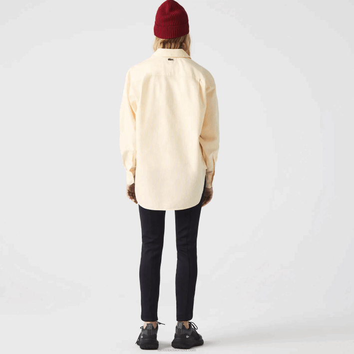 mujer Lacoste 6F242651 amarillo blanco hhf camisa oversize de algodón oxford