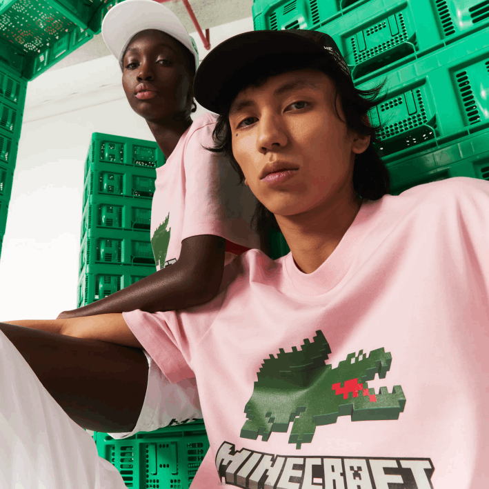 mujer6F24879 rosa 7 años camiseta de algodón orgánico con estampado lacoste x minecraft