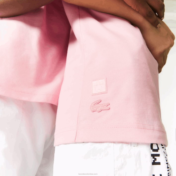 mujer6F24879 rosa 7 años camiseta de algodón orgánico con estampado lacoste x minecraft