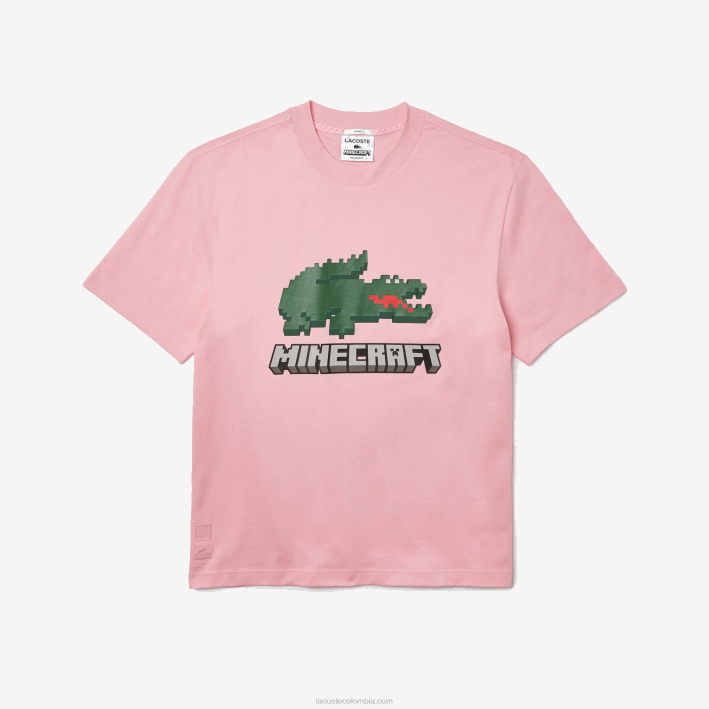 mujer6F24879 rosa 7 años camiseta de algodón orgánico con estampado lacoste x minecraft
