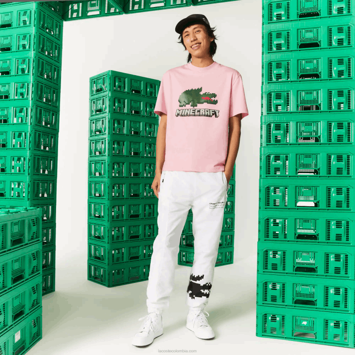 mujer6F24879 rosa 7 años camiseta de algodón orgánico con estampado lacoste x minecraft