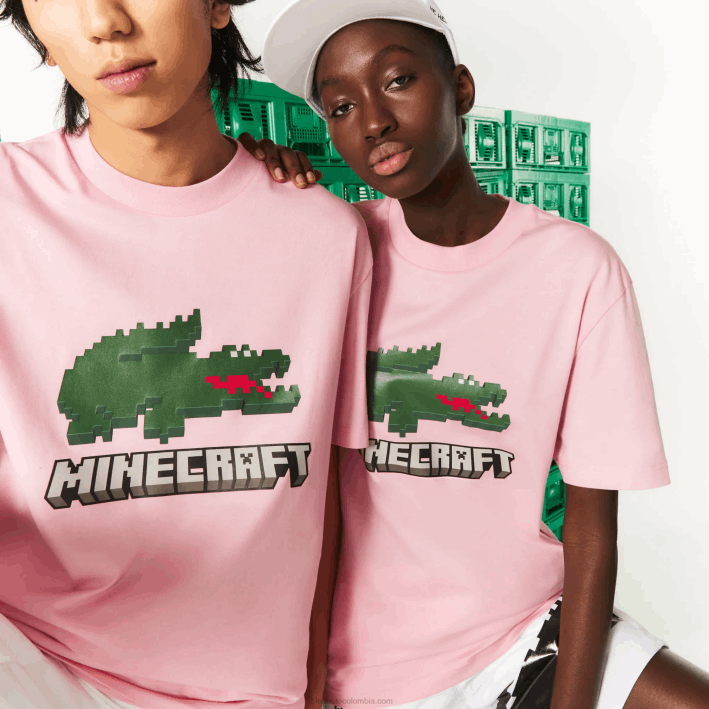 mujer6F24879 rosa 7 años camiseta de algodón orgánico con estampado lacoste x minecraft