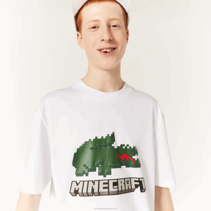 mujer6F24880 blanco 001 camiseta de algodón orgánico con estampado lacoste x minecraft