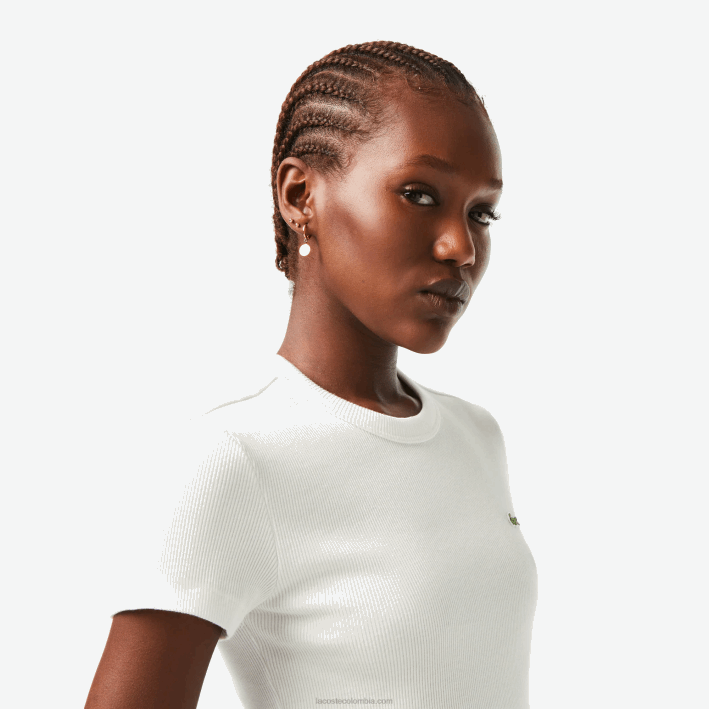 mujer Lacoste 6F242384 blanco 70v camiseta slim fit de algodón orgánico