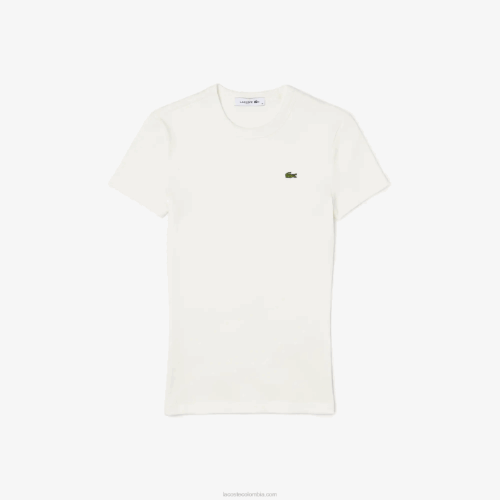 mujer Lacoste 6F242384 blanco 70v camiseta slim fit de algodón orgánico