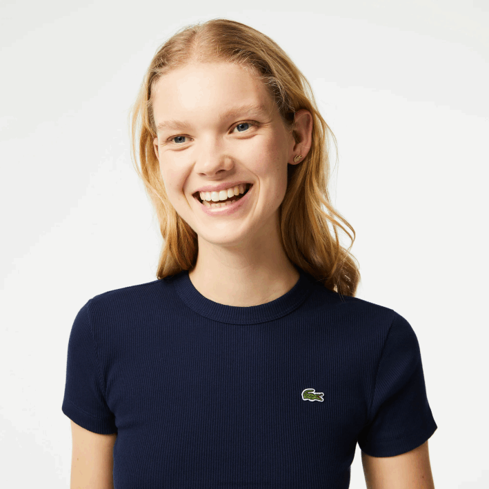 mujer Lacoste 6F242385 azul marino 166 camiseta slim fit de algodón orgánico
