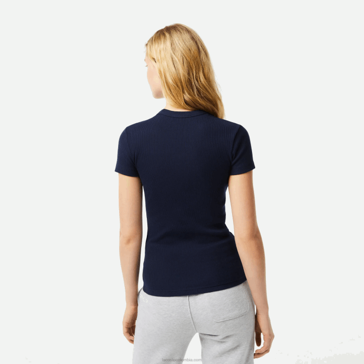 mujer Lacoste 6F242385 azul marino 166 camiseta slim fit de algodón orgánico