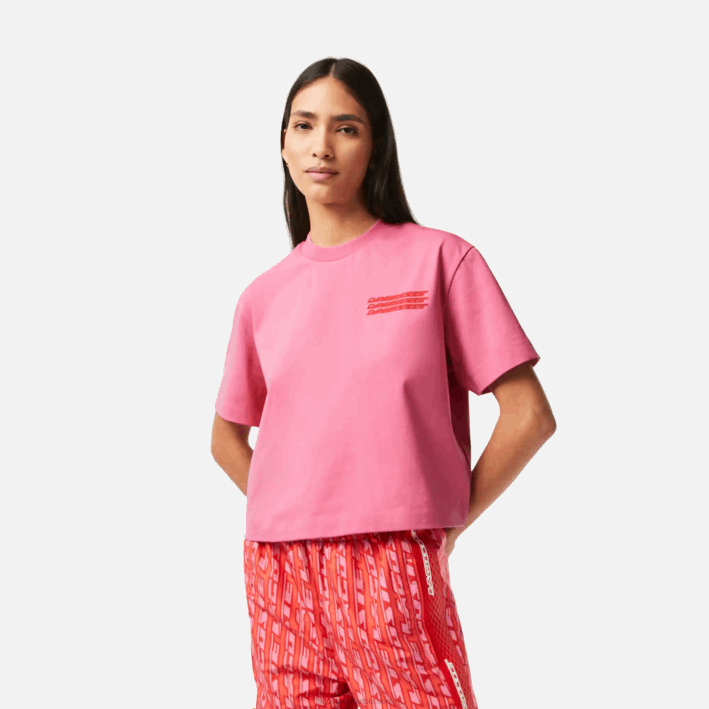 mujer Lacoste 6F242428 rosa 2r3 camiseta oversize de punto de algodón