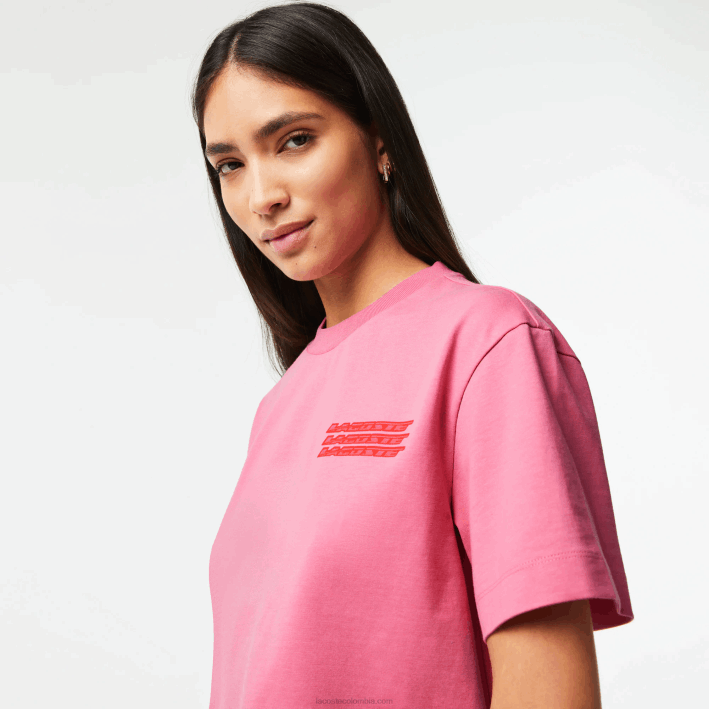 mujer Lacoste 6F242428 rosa 2r3 camiseta oversize de punto de algodón