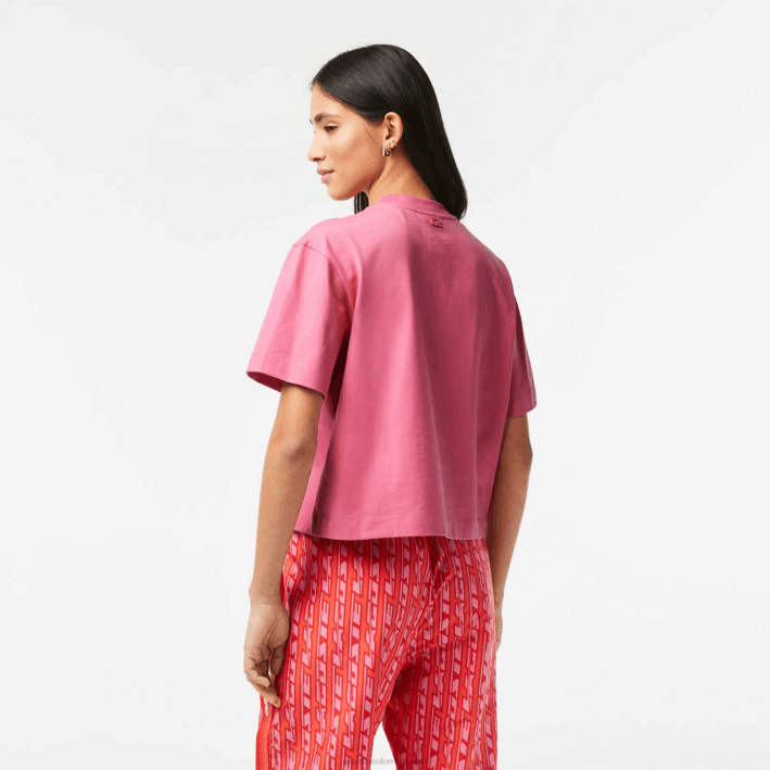 mujer Lacoste 6F242428 rosa 2r3 camiseta oversize de punto de algodón